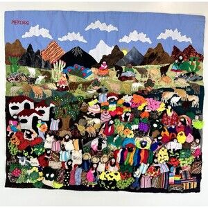 ARPILLERA Peruvian 3D Textile Folk Art Appliqué Wall Embroidery Handmade Vintage